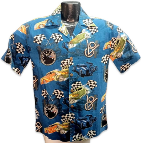 Hot Rod Drag Racer Hawaiian Shirt 55% Cotton 45% Rayon